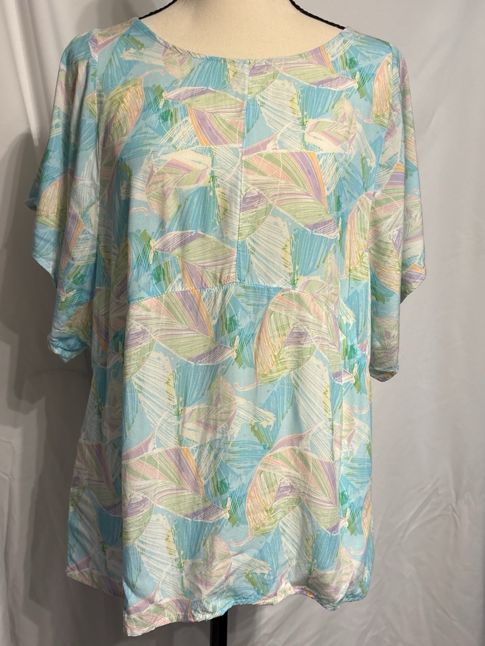 Givoni Australia Pastel Blue Floral Flutter Sleeve Boxy Blouse SZ 10